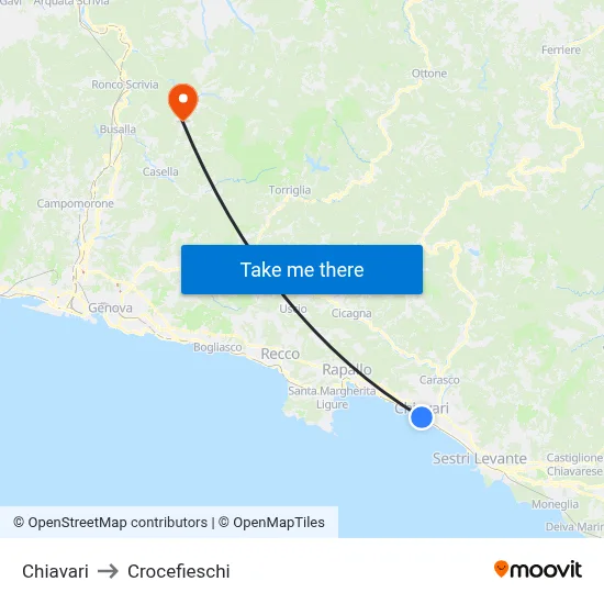 Chiavari to Crocefieschi map