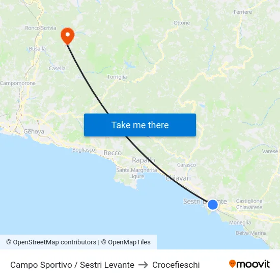 Campo Sportivo / Sestri Levante to Crocefieschi map
