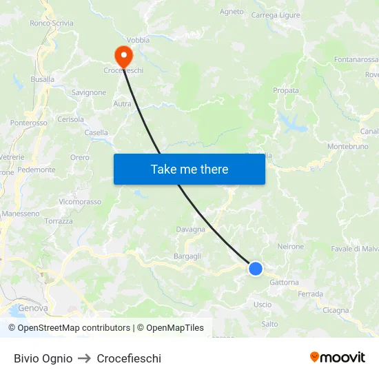 Bivio Ognio to Crocefieschi map