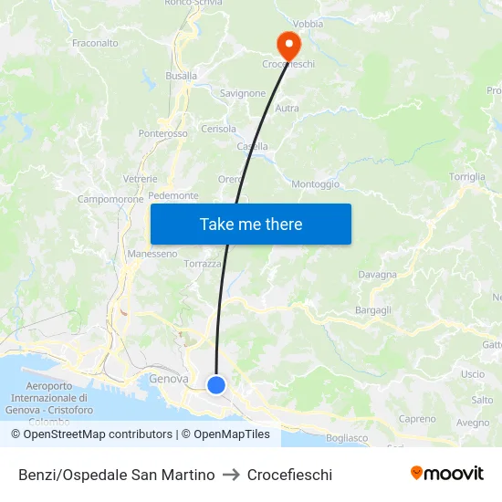 Benzi/Ospedale San Martino to Crocefieschi map