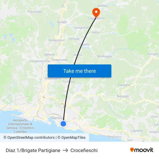 Diaz 1/Brigate Partigiane to Crocefieschi map