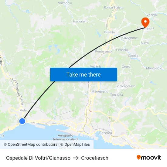 Ospedale Di Voltri/Gianasso to Crocefieschi map