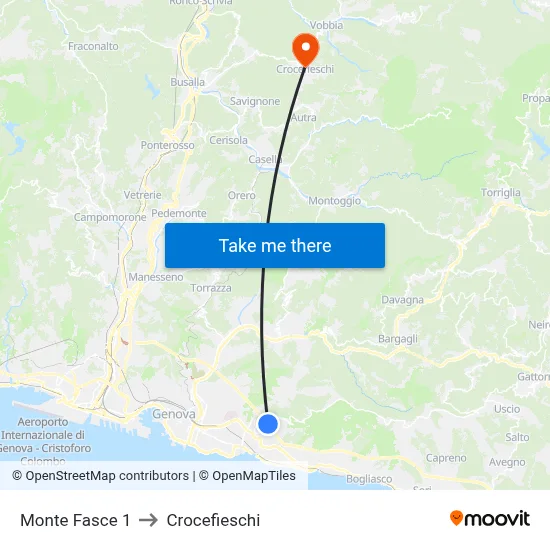 Monte Fasce 1 to Crocefieschi map