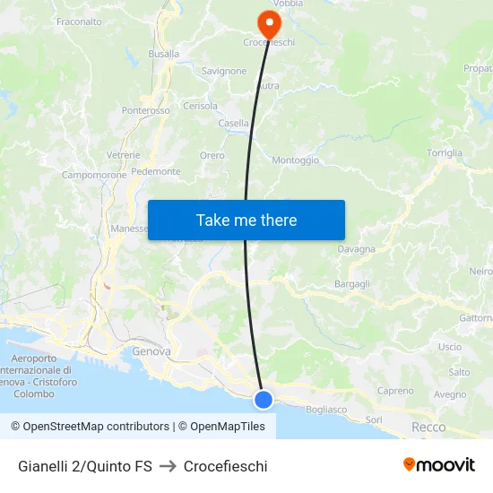 Gianelli 2/Quinto FS to Crocefieschi map