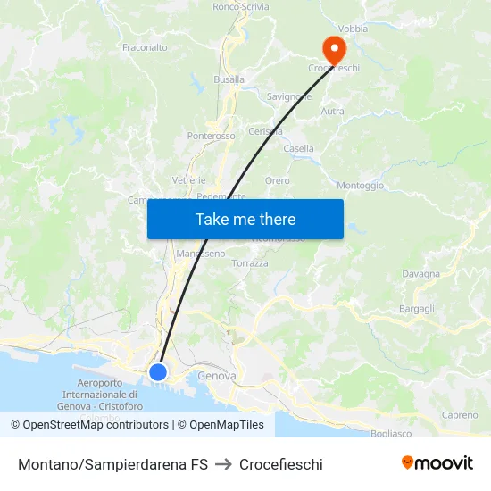 Montano/Sampierdarena FS to Crocefieschi map
