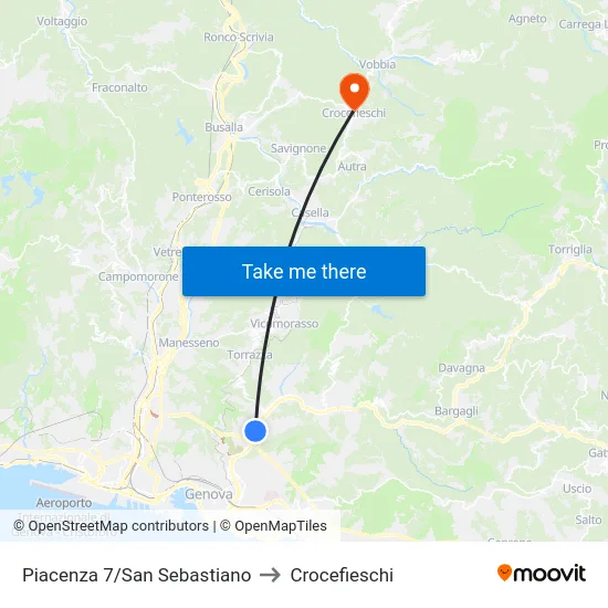 Piacenza 7/San Sebastiano to Crocefieschi map