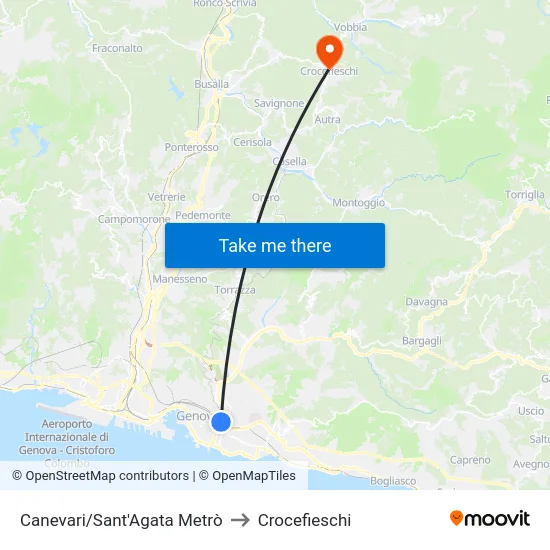Canevari/Sant'Agata Metrò to Crocefieschi map