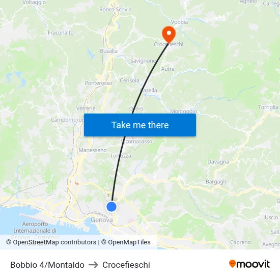 Bobbio 4/Montaldo to Crocefieschi map