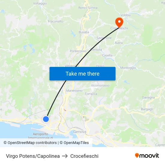 Virgo Potens/Capolinea to Crocefieschi map