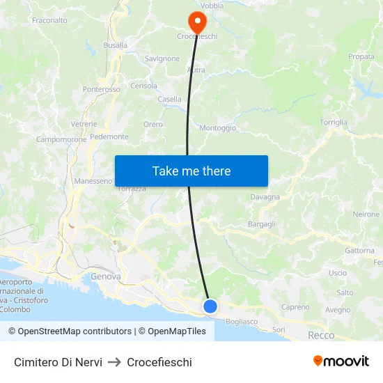 Cimitero Di Nervi to Crocefieschi map