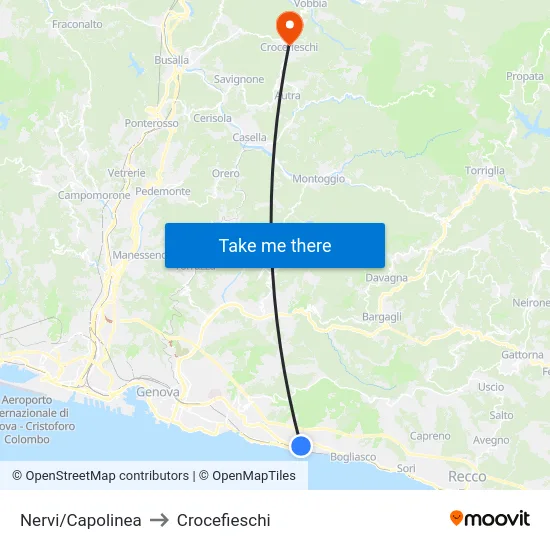 Nervi/Capolinea to Crocefieschi map