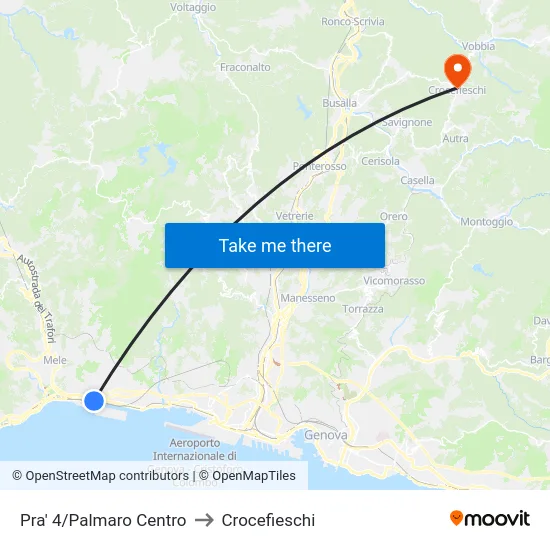 Pra' 4/Palmaro Centro to Crocefieschi map