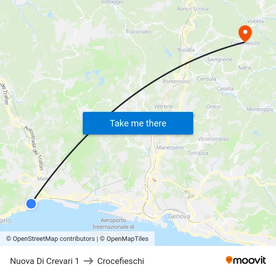 Nuova Di Crevari 1 to Crocefieschi map