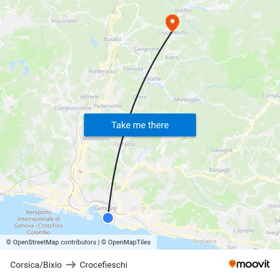 Corsica/Bixio to Crocefieschi map