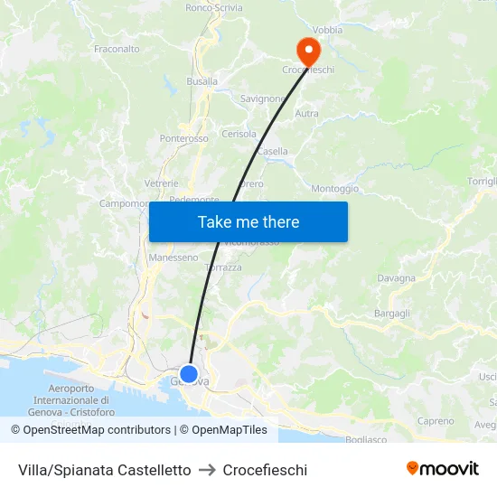 Villa/Spianata Castelletto to Crocefieschi map