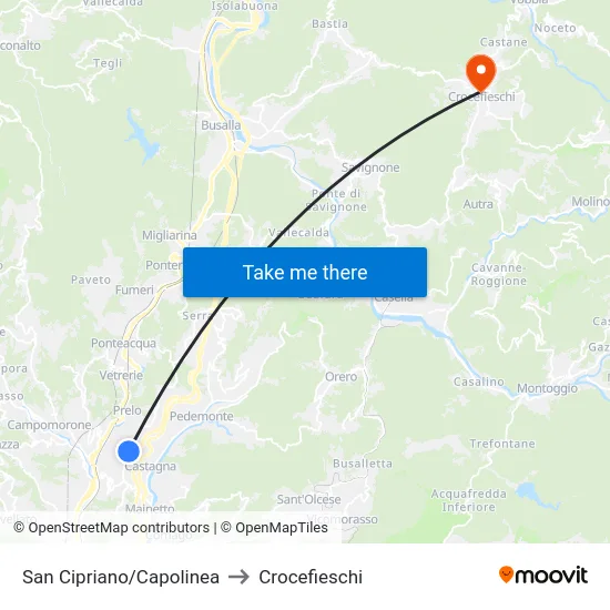 San Cipriano/Capolinea to Crocefieschi map