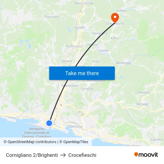 Cornigliano 2/Brighenti to Crocefieschi map