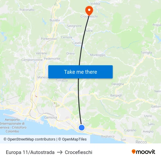 Europa 11/Autostrada to Crocefieschi map