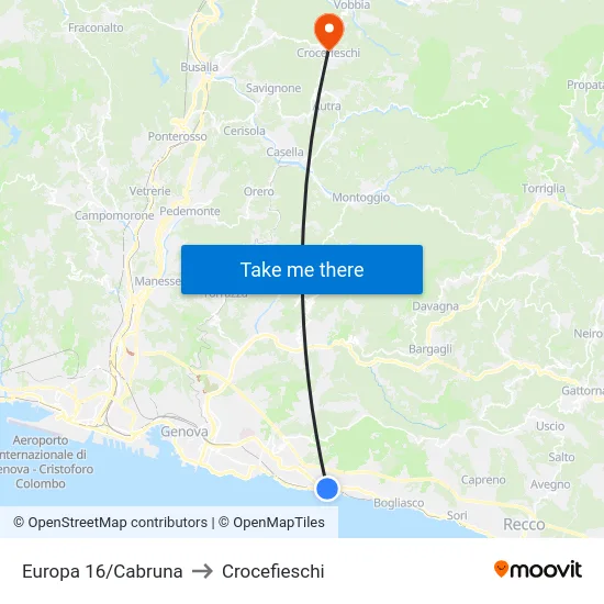 Europa 16/Cabruna to Crocefieschi map