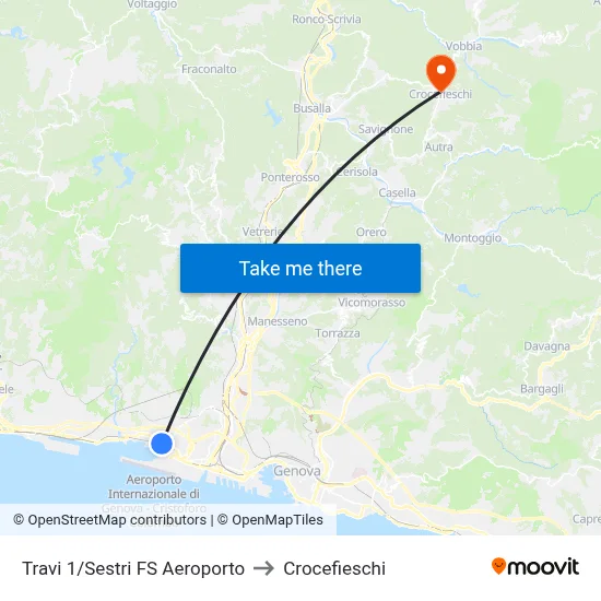 Travi 1/Sestri FS Aeroporto to Crocefieschi map