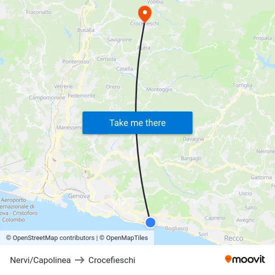 Nervi/Capolinea to Crocefieschi map