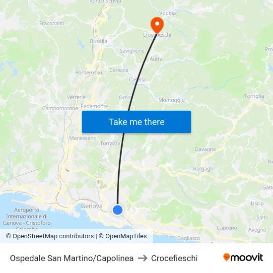 Ospedale San Martino/Capolinea to Crocefieschi map