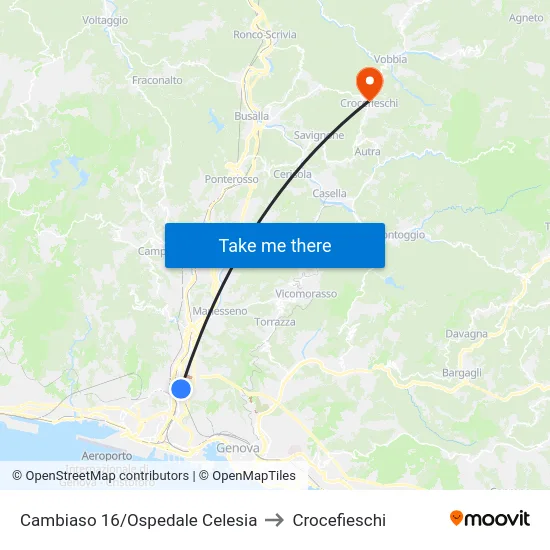 Cambiaso 16/Ospedale Celesia to Crocefieschi map