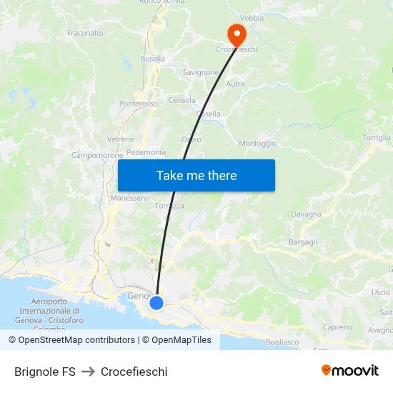 Brignole Station to Crocefieschi map