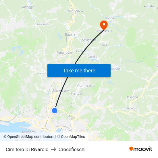 Cimitero Di Rivarolo to Crocefieschi map