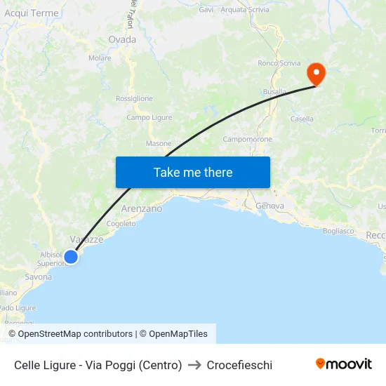 Celle Ligure - Via Poggi (Centro) to Crocefieschi map