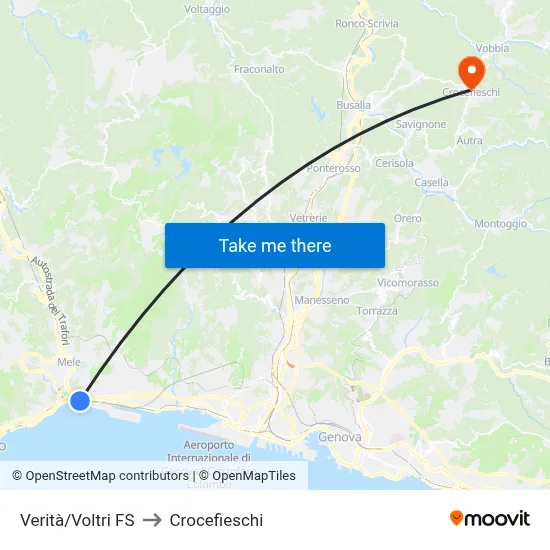 Verità/Voltri Station to Crocefieschi map