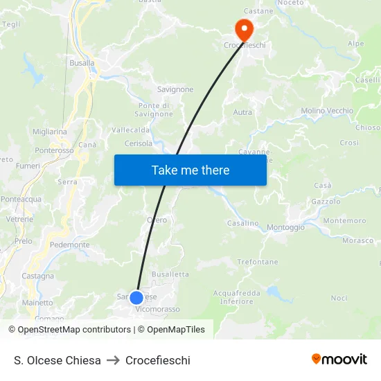 S. Olcese Chiesa to Crocefieschi map