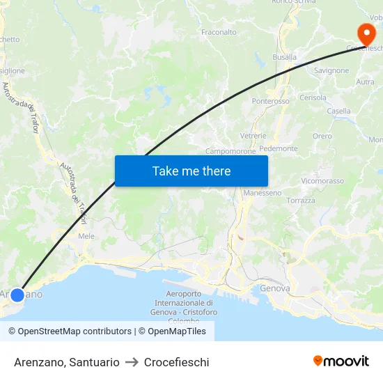 Arenzano, Santuario to Crocefieschi map