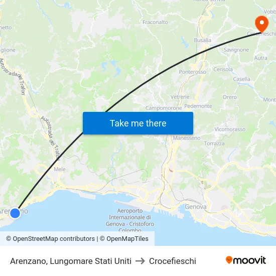 Arenzano, Lungomare Stati Uniti to Crocefieschi map