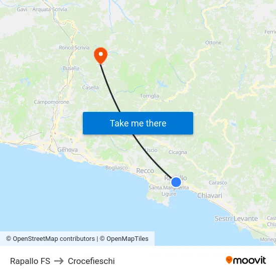 Rapallo FS to Crocefieschi map