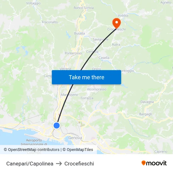 Canepari/Capolinea to Crocefieschi map