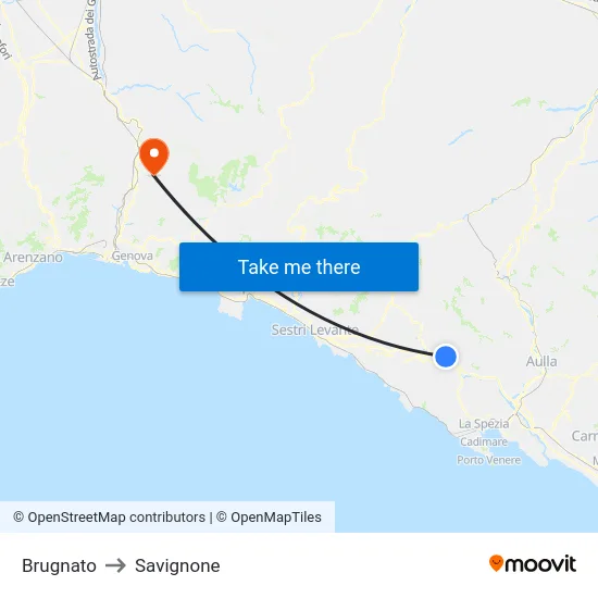Brugnato to Savignone map