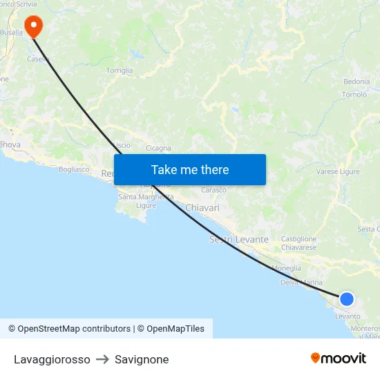 Lavaggiorosso to Savignone map