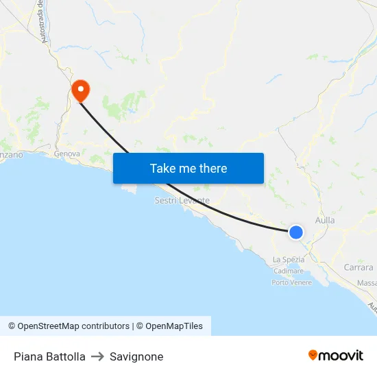 Piana Battolla to Savignone map