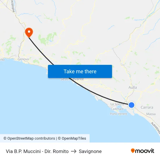 Via B.P. Muccini - To Romito to Savignone map