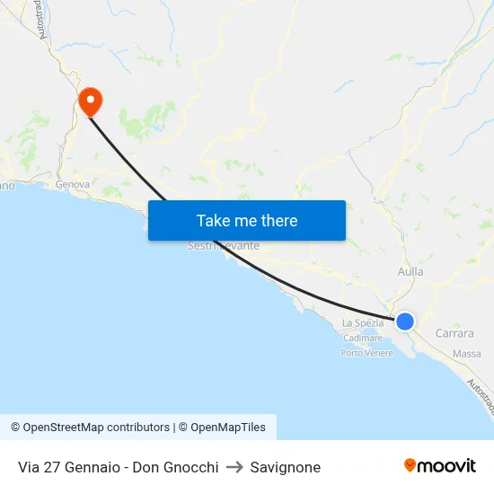 Via 27 Gennaio - Don Gnocchi to Savignone map