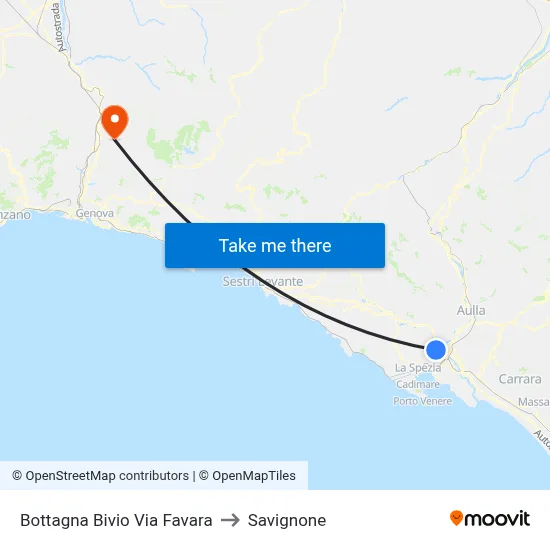 Bottagna Bivio Via Favara to Savignone map