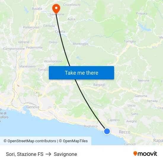 Sori, Stazione FS to Savignone map