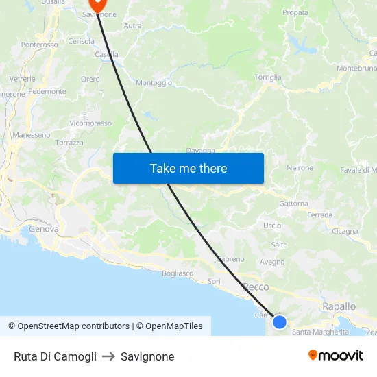 Ruta Di Camogli to Savignone map