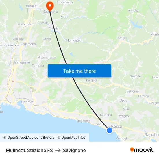 Mulinetti, Stazione FS to Savignone map