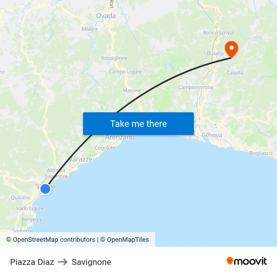 Piazza Diaz to Savignone map