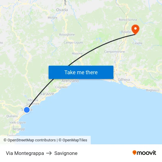 Via Montegrappa to Savignone map