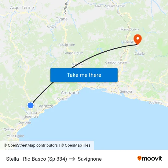 Stella - Rio Basco (Sp 334) to Savignone map
