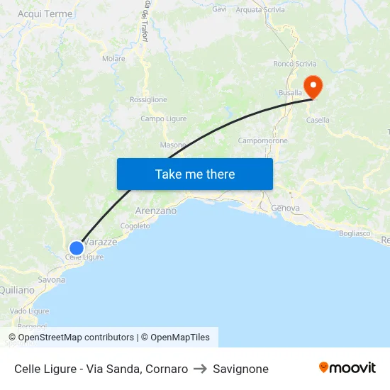 Celle Ligure - Sanda Street, Cornaro to Savignone map