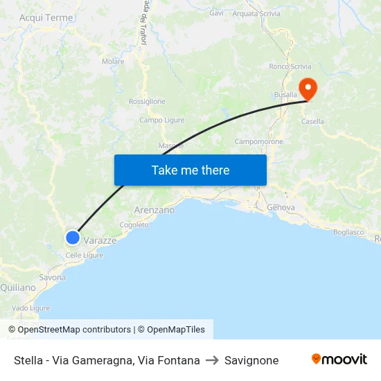 Stella - Via Gameragna, Fountain Street to Savignone map